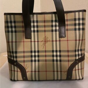 Burberry Beige and Black Tote with Leather Straps